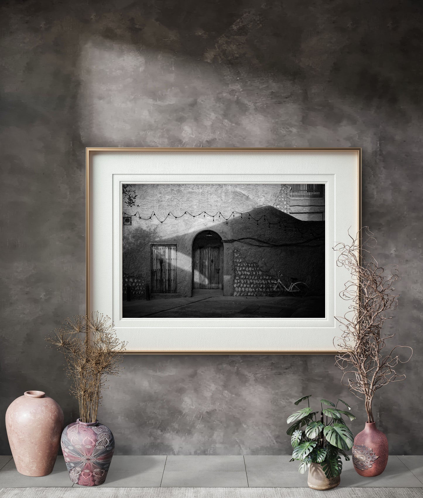 Sunshine painting - Al Seef Street, Black & White Fine Art Download
