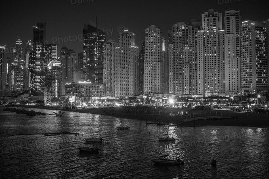 Marina harbor - Dubai, Black & White Fine Art Download