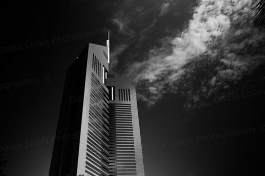 Embracing clouds - Emirates Towers, Black & White Fine Art Download