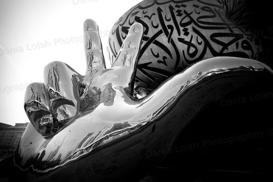 Hand sculpture - Museum of the future, Black & White Fine Art Download