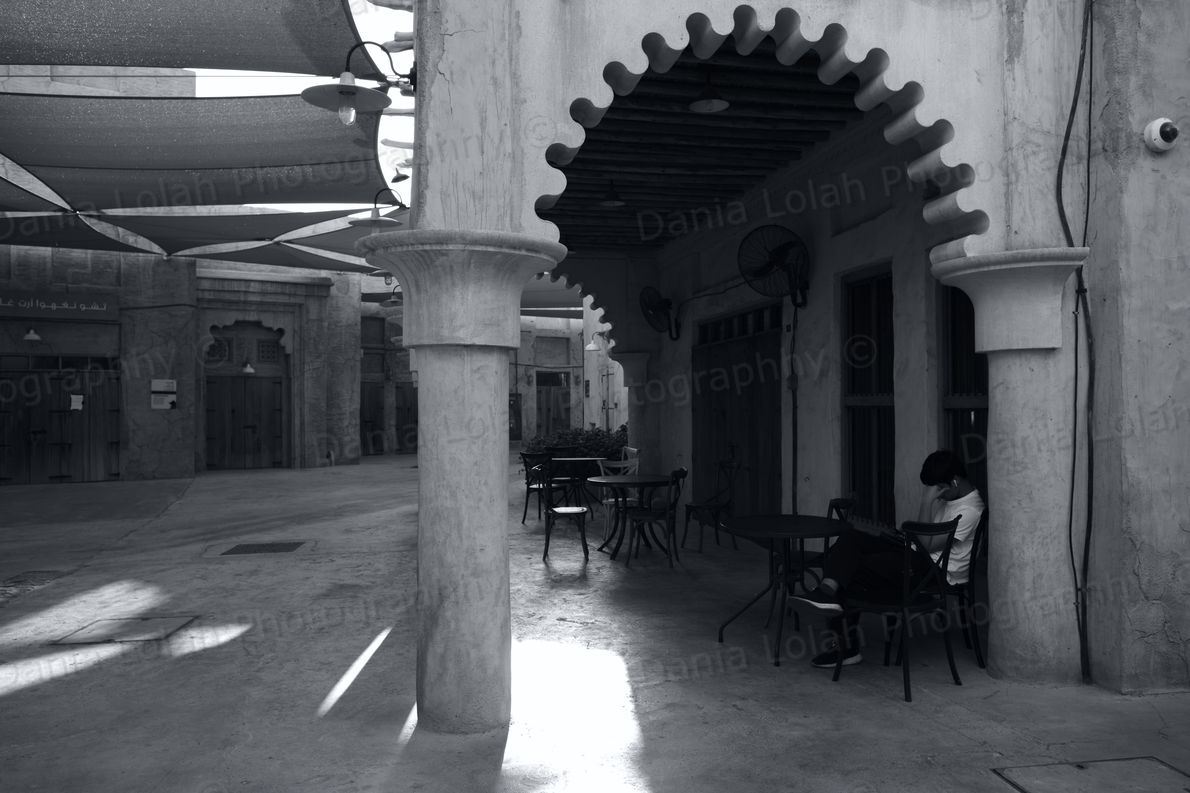 Drifting Away - Al Seef Street, Black & White Fine Art Download