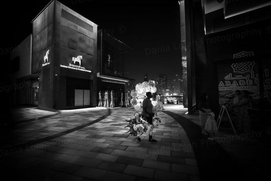 Midnight balloons - Blue Waters , Black & White Fine Art Download